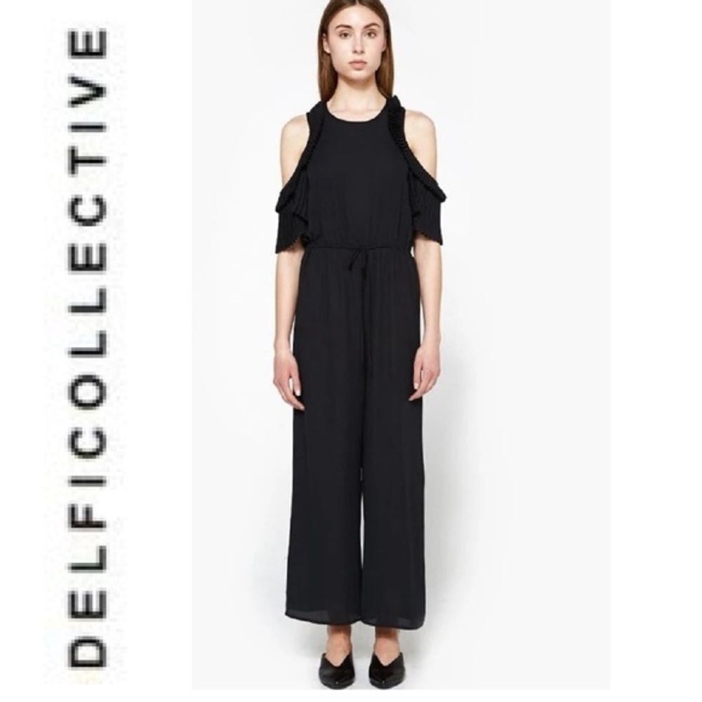 Delfi Collective Evie Pleated Cold-shoulder dressy Jumpsuit In Black Size Small